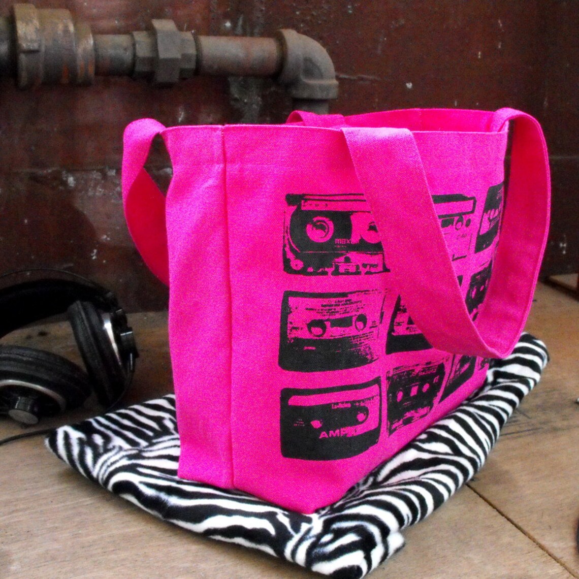 Cassette Tapes Tote Bag Screen Print Tote Bag Hot Pink Bag Etsy