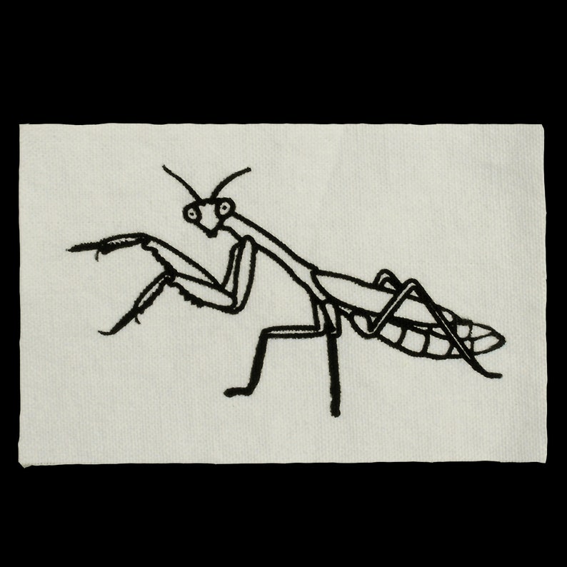 K&ouml;nnte beinhalten: Schwarz-wei&szlig;-Zeichnung einer Gottesanbeterin auf wei&szlig;em Hintergrund.