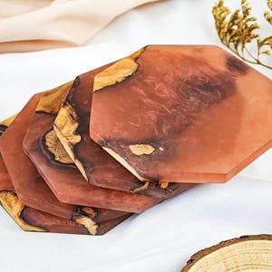 Wood Epoxy Resin Drink Coasters,Handmade Wood Epoxy Resin Coasters,Coffee Mug Coaster,Unique Resin Home Decor,Ideal for Coffee Lovers