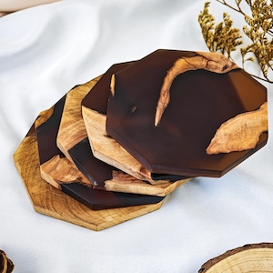 Wood Epoxy Resin Drink Coasters,Coffee Mug Coaster,Cocktail & Beer Coasters,Wooden Coaster Set,Modern Stylish Table Decor,Unique Home Gift