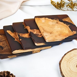 Handmade Wood Epoxy Drink Coasters,Rustic Drink Coasters Set,Coffee Mug Coaster,Square Wood Coasters,Unique Resin Home Decor,Christmas Gifts