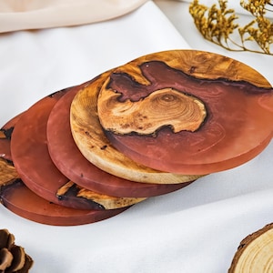 Handmade Wood Epoxy Resin Coasters,Round Wood Coasters,Rustic Wooden Coasters Set,Unique Resin Home Decor,Ideal for Coffee/Tea Lovers