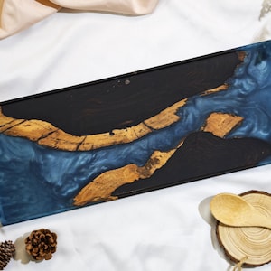 Ocean Resin Wooden Tray,Ocean Tray,Ocean Serving Tray,Wood Blue Ocean Beach Kitchen Decor, Wood Resin ocean Trays Wave,Housewarming Gift