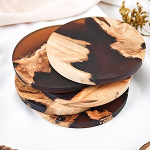 Wood Epoxy Resin Drink Coasters,Round Wood Coasters,Handmade Wooden Coaster,Cocktail Coaster,Coasters Set for Home or Bar,Wedding Favors