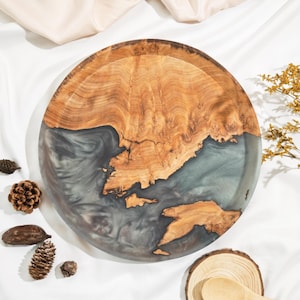 Round Resin Wooden Tray,Wood and Resin Tray,Charcuterie Board,Resin Art Decorative Tray,Resin Art,Wedding Gift,Housewarming Gift