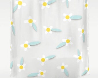 Shower Curtain - Daisies - White Minimalist Meadow or Yellow Lines