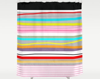 Shower Curtain -  Striped Lines - Unique handmade asimetric