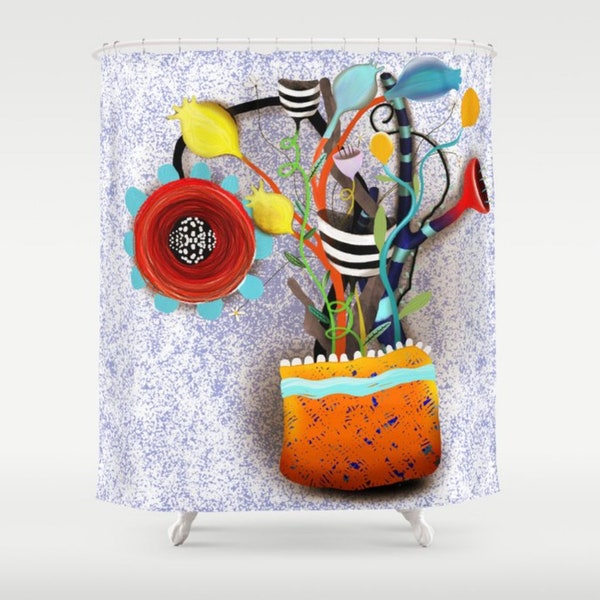 Shower Curtain - Awesome splattered still life vase with flowers