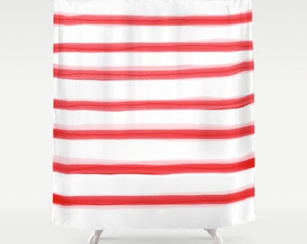 Shower Curtain -  Striped Vintage Lines - Unique handmade asimetric