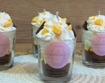 Small gourmet candles with a chocolate cookie scent, handmade from natural, non-GMO soy wax