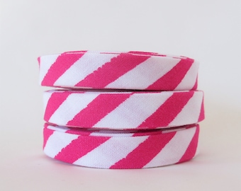 Double Fold Bias Tape -  Paint Stripes in Bright Pink - 3 Yards