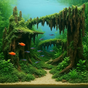 Aquascape aquarium, unique aquascaping, house for aquarium fisb