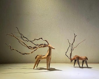 Handmade Driftwood Deer, Terrarium Decor, Woodland Figurine