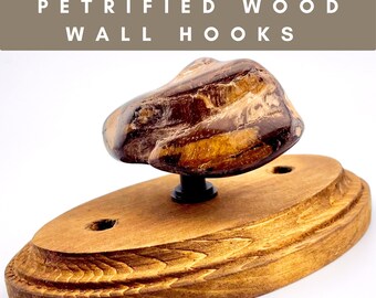 Petrified Wood Wall Hooks - Stone Coat Rack - Unique Wooden Hanger