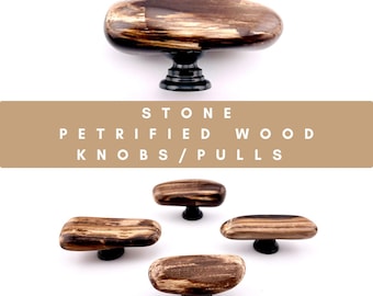 Petrified Wood Cabinet Knobs, Real Stone Drawer Pulls, Handmade Montana Stone