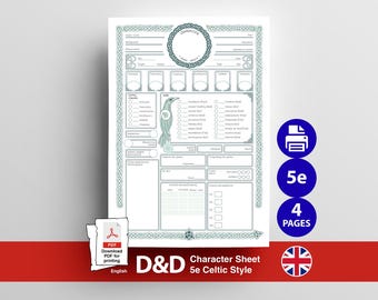 DnD 5e Ranger Character Sheet Green | Celtic Character Sheet | Digital PDF Download | printable dnd 5e | Dungeons and Dragons | DM Gift