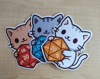 DnD vinyl sticker, D20 sticker, gift for DM, DnD cat, funny D20 Sticker, dungeons and dragons, RPG Gamer Gift