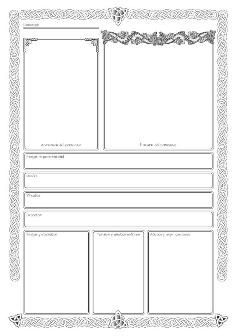 Custom Dnd Warrior Character Sheet, Celtic/viking Theme, Dnd Spanish ...