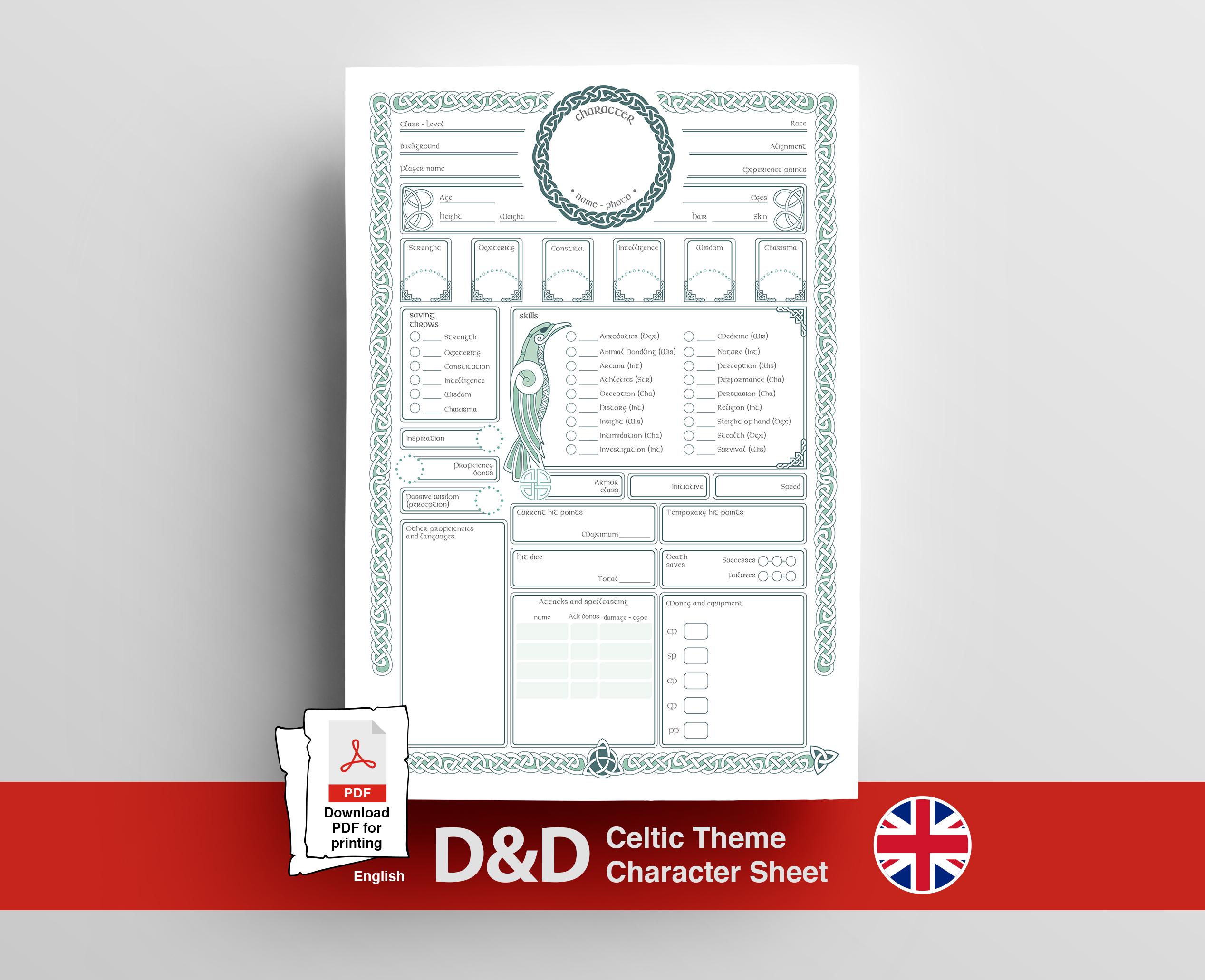 Custom Dnd Warrior Character Sheet, Celtic/viking Theme, Digital PDF ...