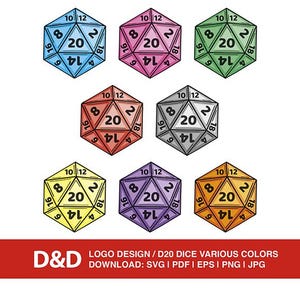 Puede incluir: Nueve dados D20 en varios colores: azul, rosa, verde, rojo, gris, amarillo, morado y naranja. Cada dado muestra los números 2, 4, 6, 8, 10, 12, 14, 16, 18 y 20. Para juegos de rol.
