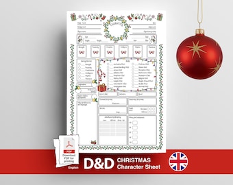 Christmas dnd character sheet | Dungeons and Dragons Character Sheet | Printable PDF | Digital Download 4 Pages | dnd roleplayer