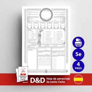 Hoja de personaje de Explorador de DnD 5e en ESPAÑOL | Hoja de personaje celta | Descarga digital en PDF | DnD imprimible
