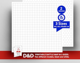 Printable battle maps for DnD 5e and RPG, in 3 sizes: 50x50 cm square, A4 and A3 | 2 different models | 1 inch grids | Digital Download