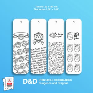 Printable DnD Bookmarks Pack | Dungeons and Dragons Paper Bookmarks | RPG Digital Download | Black and White Fantasy Bookmark Set | Geek dnd