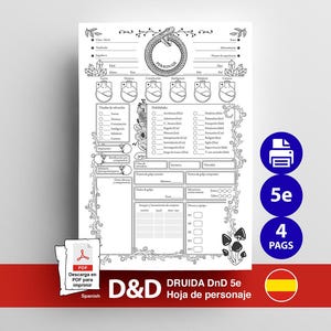 Hoja de personaje DRUIDA DnD 5e ESPAÑOL, Explorador dnd, descarga digital en PDF, dragones y mazmorras.