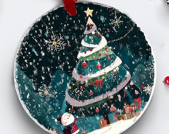雪だるまのクリスマスツリーオーナメント、クリスマスの手作りホリデーオーナメント、プレミアムウォーターリップルガラス、クリスマスオーナメント、手作りクリスマス