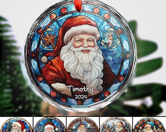 パーソナライズされたサンタクロースクリスタルガラスオーナメント、名前入りクリスマスハンドクラフトホリデーオーナメント、プレミアムクリスタルガラス、クリスマスギフト
