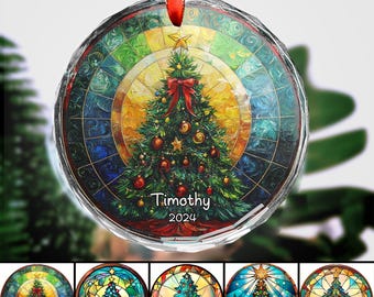 パーソナライズされたクリスタルガラスのクリスマスツリーオーナメント、名前入りクリスマスハンドクラフトホリデーオーナメント、高透明ガラス、クリスマスギフト