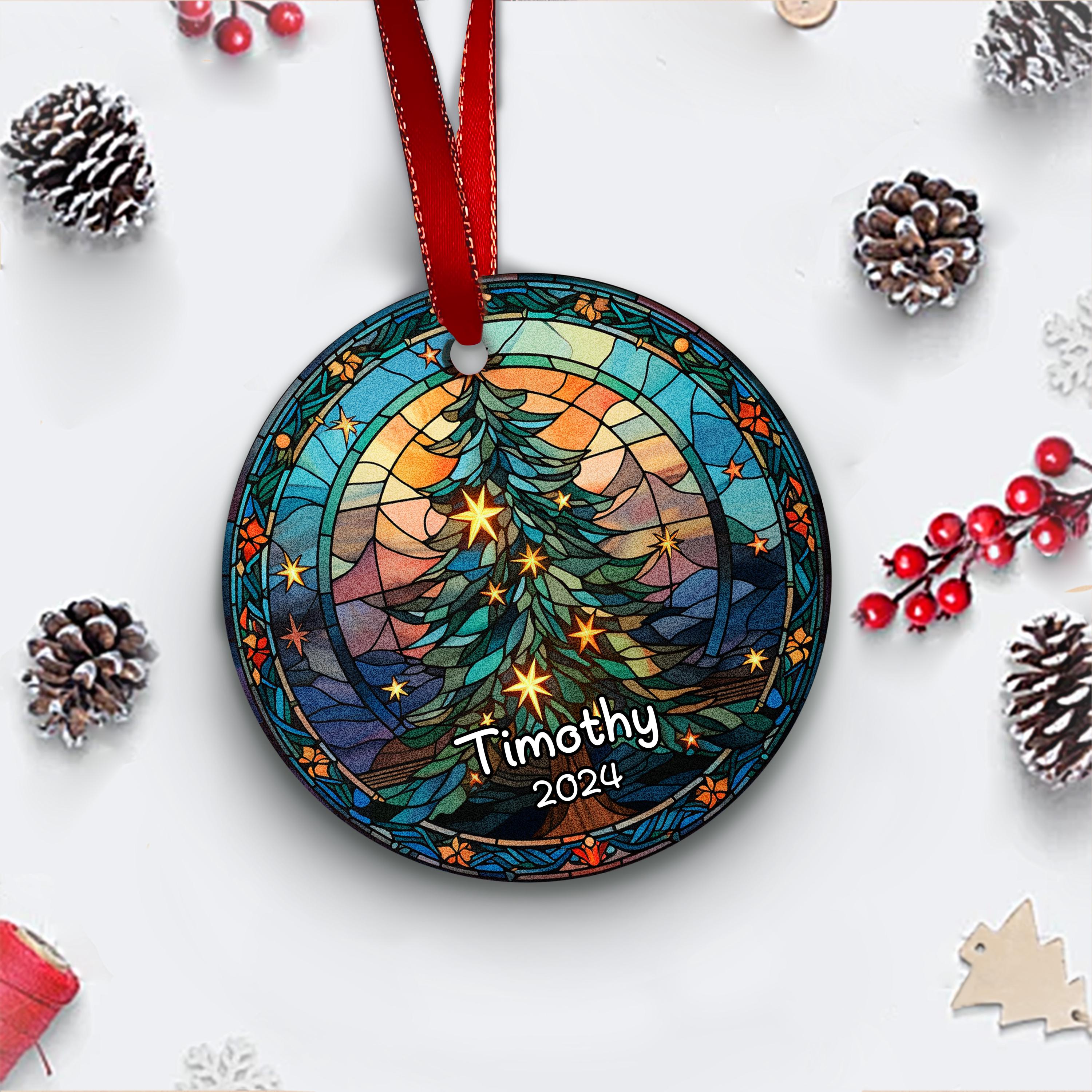 Personalized Stained Glass Christmas Tree Ornament , Personalized ...