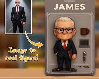 Aangepast 3D-geprint baasbeeldje | Gepersonaliseerde kantoorspeelgoed | Uniek cadeau voor collega's en managers | Minifiguur zakenman