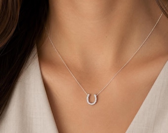 Horseshoe necklace, Horse Lover, Lucky horseshoe pendant, 14K gold horseshoe necklace, Lab diamond necklace, Gift for her