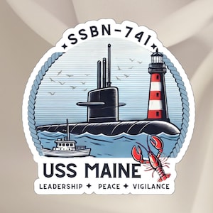 Submarine USS Maine SSBN-741 Sticker, Naval Ship Decal, Military Laptop Sticker, Nautical Water Bottle Decal, Navy Car Sticker, Patriotic