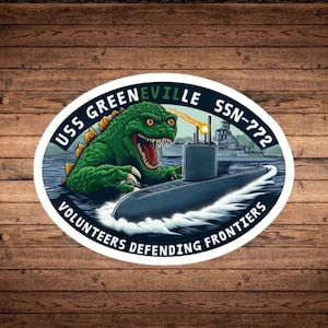 USS Greeneville SSN-772 &quot;Volunteers Defending Frontiers&quot; Sticker: Submarine vs. Giant Monster