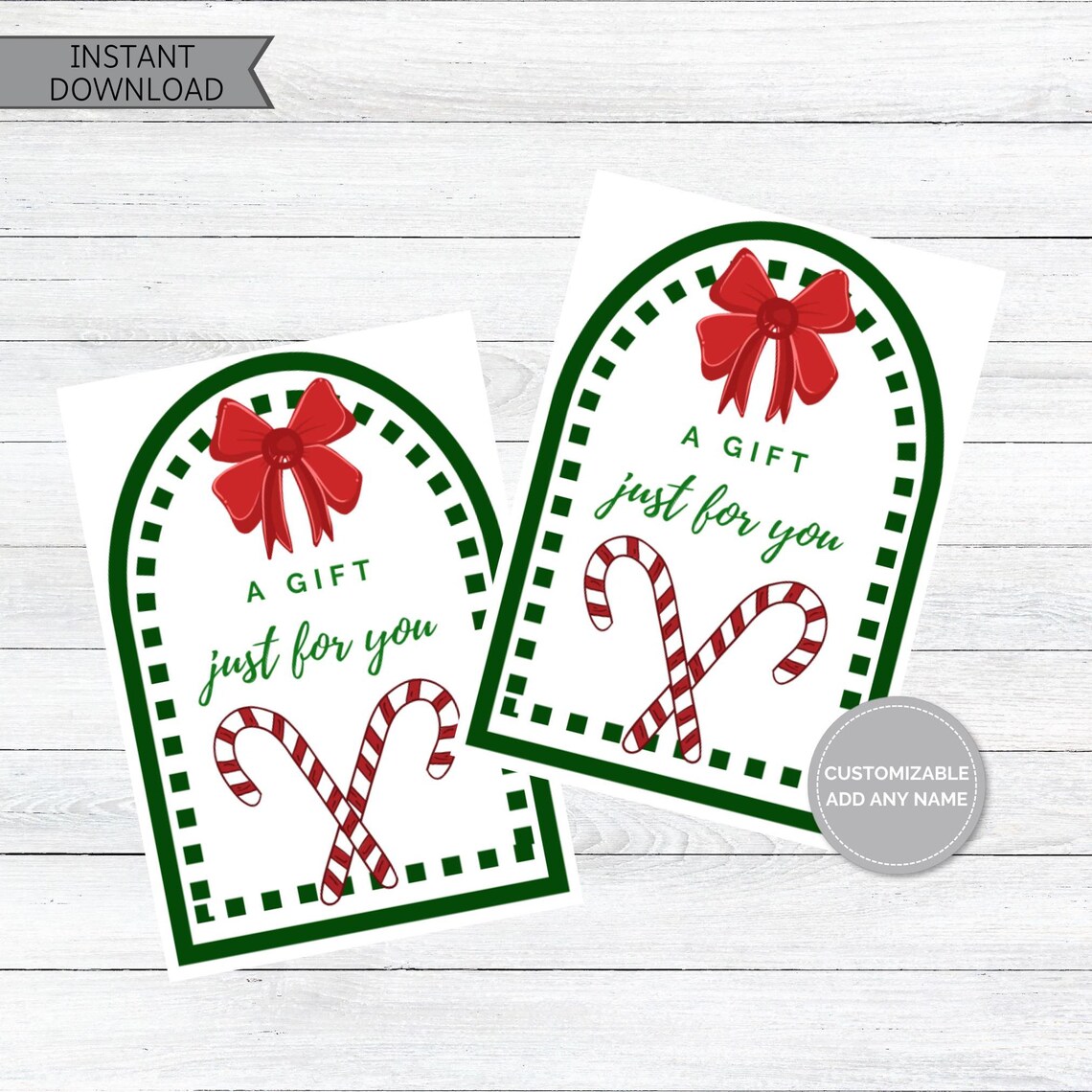 Candy Cane Christmas Tag - Christmas Gift Tag - Green Holiday Gift Tag ...