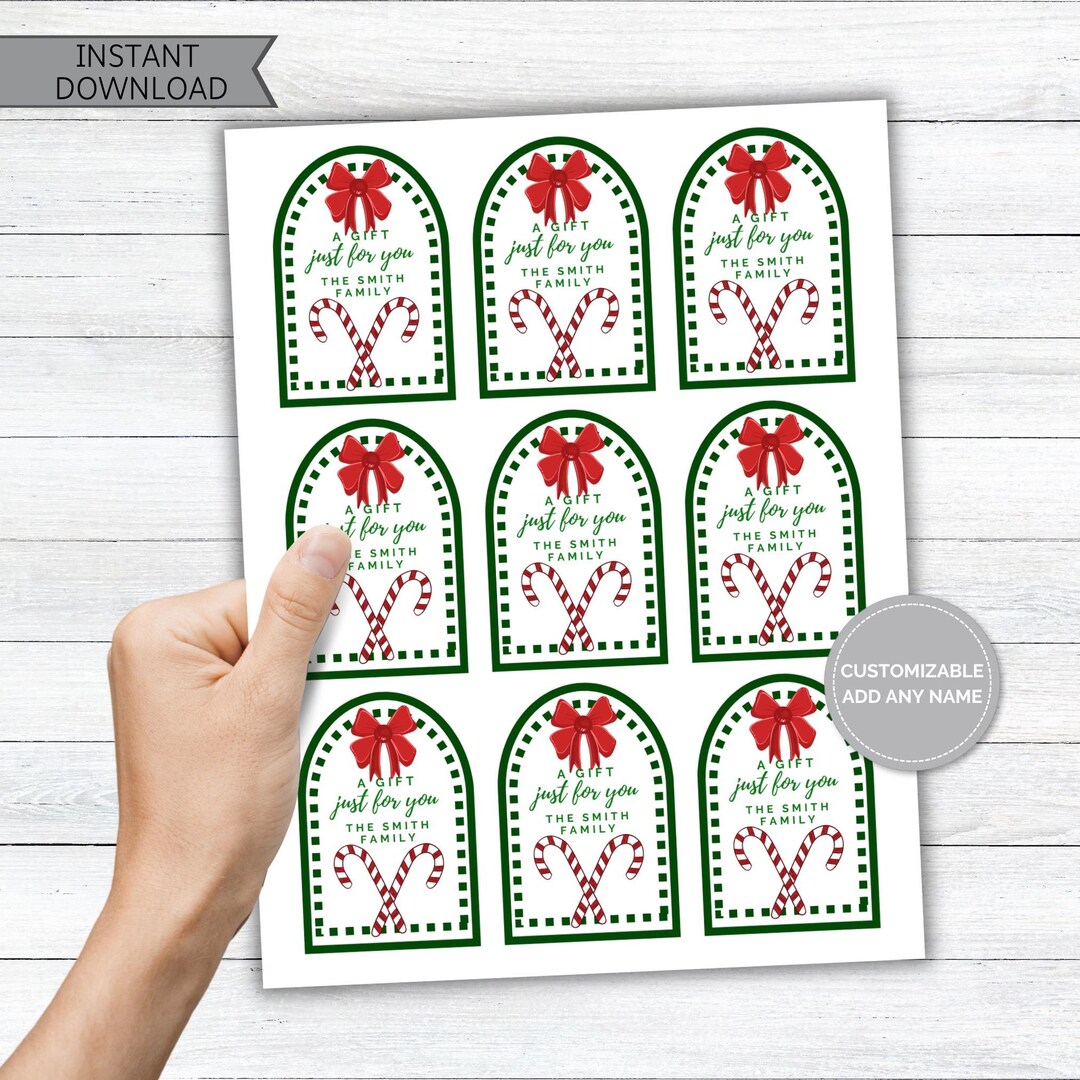 Candy Cane Christmas Tag - Christmas Gift Tag - Green Holiday Gift Tag ...