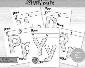 Alphabet Dot Marker Sheets, Alphabet Coloring Pages, Dab it Worksheets, Preschool Kids Craft, Worksheet Practice for Preschool