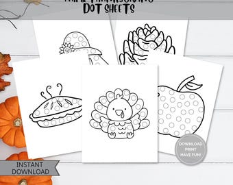 Fall & Thanksgiving Dot Marker Sheets, Autumn Coloring Pages, Preschool Kids Craft