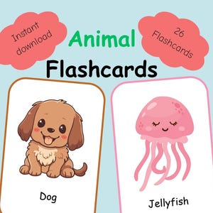Flashcards de animais para imprimir para crianças | Cartões de aprendizagem de animais | PDF educacional para crianças pequenas e pré-escolares | Download instantâneo