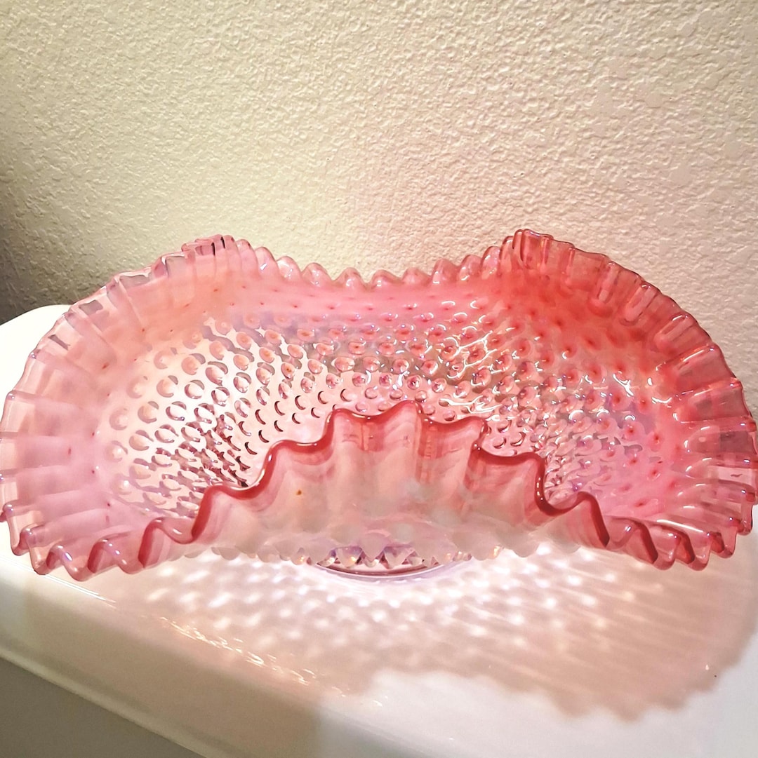 Fenton Pink and White Opalescent Hobnail Glass Bowl - Etsy