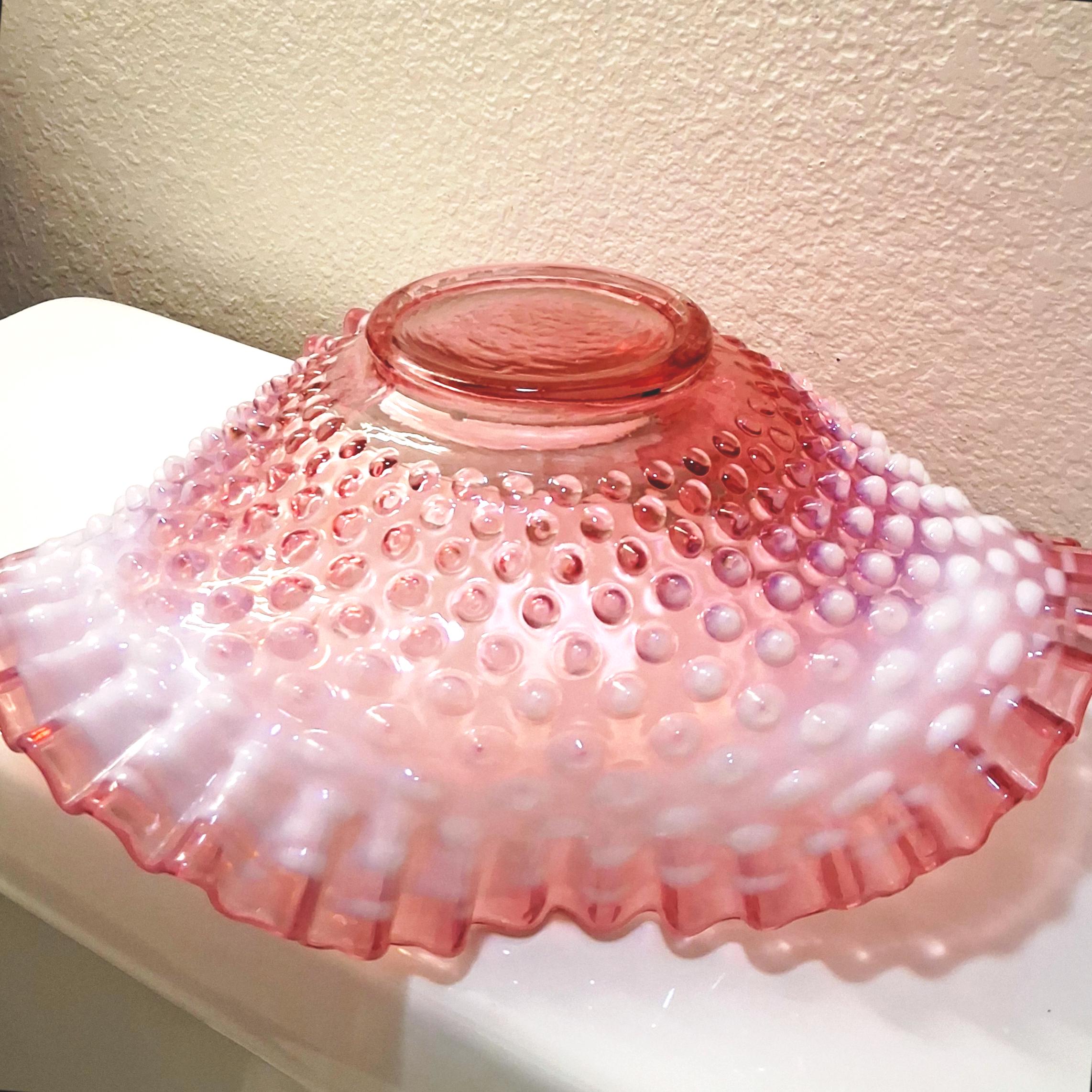 Fenton Pink and White Opalescent Hobnail Glass Bowl - Etsy