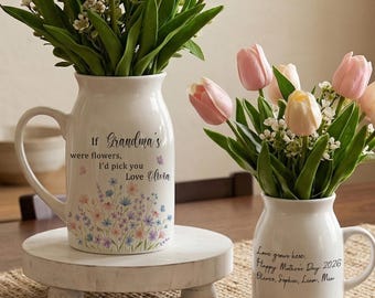 Personalized Grandma Vase, Love Grows Here Pitcher, If Grandmas Were Flowers Jug, Mothers Day Gift from Grandkids, Custom Ceramic Pot