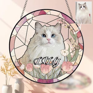 Custom Pet Portrait Stained Glass Suncatcher, Dog Memorial Gift, Pet Loss Sympathy Keepsake, Personalized Cat Remembrance Window Hanging image 3