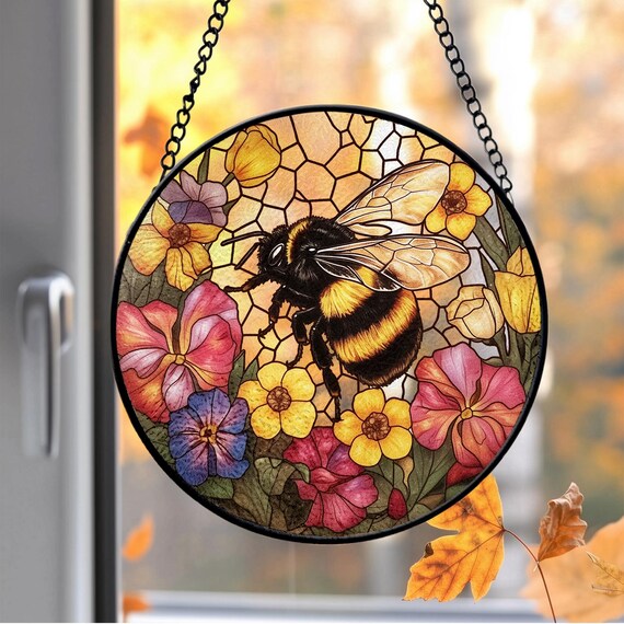 Pendente per finestra in vetro colorato con cristalli, ornamento da appendere alla parete (H, taglia unica