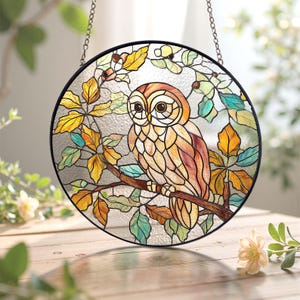Stained Glass Owl Bird Suncatcher/Owl Window Hanging/Bird Ornament for Home & Garden Gift for Mom/Owl Stained Glass Art/Owl Lover Gift
