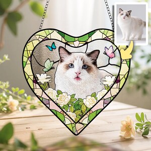 Custom Pet Portrait Stained Glass Suncatcher, Dog Memorial Gift, Pet Loss Sympathy Keepsake, Personalized Cat Remembrance Window Hanging image 11