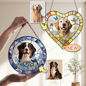 Custom Pet Portrait Stained Glass Suncatcher, Dog Memorial Gift, Pet Loss Sympathy Keepsake, Personalized Cat Remembrance Window Hanging image 9